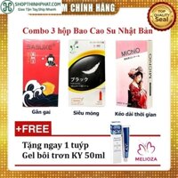 [GIÁ HỦY DIỆT] 3 hộp Bao cao su Nhật Bản Siêu mỏng, Gân gai, Kéo dài thời gian+Tặng 1 tuýp Gel Bôi Trơn Ky 50ml BCS015