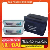 {Giá Hủy Diệt}  Bộ 2 hộp đựng cơm Glasslock 400ml x 2 -  TẶNG túi giữ nhiệt