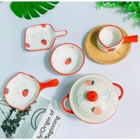 [Giá hủy diệt] Bộ Bát Sứ Ăn Dặm Kiểu Nhật Họa Tiết Dâu Đỏ Dễ Thương [Dahamart - Siêu Thị Ăn Dặm]