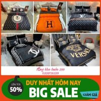 [GIÁ HỦY DIỆT]💥 set (bộ) chăn ga gối 4 món nỉ nhung in logo thương hiệu, chăn ga gối nệm, chăn, mền