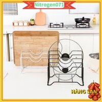 Giá inox treo để vung xoong nồi/Kệ lưu trữ thớt Sắt 4 Khe tích hợp Giá đỡ nắp nồi cho mặt bàn bếp Nitrogen071