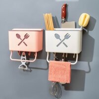 Giá kệ đựng đũa ống hộp đựng thìa Khay đựng đồ dán tường có móc và thanh treo khăn đa năng