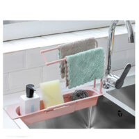 GIÁ KỆ ĐỰNG DỤNG CỤ RỬA CHÉN TRONG BỒN KÉO RÚT THÔNG MINH - Hồng