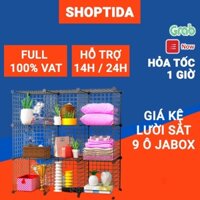 Giá kệ lưới sắt 9 ô lắp ghép đa năng trưng bày sản phẩm, giá sách, giày dép,decor trang trí, chuồng nuôi, Jabox Shoptida