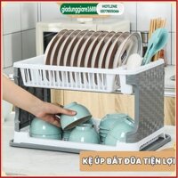 Giá Kệ Úp Bát Đĩa 2 Tầng, Kệ Úp Chén Có Ống Đũa Đa Năng Kèm Khay Hứng Nước Tiện Lợi