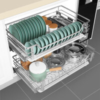 Giá Kéo Bát Đĩa Đa Năng SUS Inox 304 Kéo Ra Không Gây Tiếng Ồn, Kệ Đựng Bát Đĩa Có Khay Đựng Nước