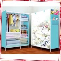 (Giá Không Tưởng) Tủ vải quần áo 2 buồng 6 ngăn họa tiết 3D siêu xinh(giao màu ngẫu nhiên)