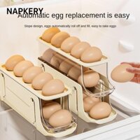 Giá lăn trứng NAPKERY, Hộp đựng trứng cuộn gấp 3 tầng, Tiết kiệm không gian di động Dung tích lớn Tủ lạnh tự động Hộp đựng trứng Đồ dùng nhà bếp