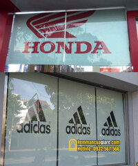 Giá Lắp Rèm cuốn in Logo nhận diện Thương Hiệu Honda, Adidas chống nắng