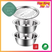 🔥Giá lẻ như giá sỉ🔥 BỘ THAU RỔ BÀO RAU CỦ INOX 304 KHÔNG RỈ 3 MÓN