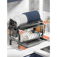 Giá lưu trữ nhà bếp bằng thép không gỉ, tổ chức bát đĩa, đa chức năng, tủ đựng bát đĩa, giá bát đĩa hai tầng, giá thoát nước