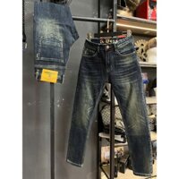[GIÁ MỞ BÁN] [Jean Denim Guangzhou-2233 3K] Quần Jean Nam Dài Màu Xanh Đậm Was Lót Vàng Thêu Lưng Chỉ 7 Màu Chất Denim.