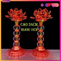 [Giá một cặp] Cặp đèn thờ pha lê hoa sen CAO 35CM sáng toàn thân, tràn  đèn thờ tổ tiên, thờ phật (PL-28)