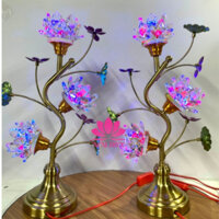 [Giá Một Cặp] Đèn 3 Bông Sen Thuỷ Tinh Pha Lê Cao 48cm Để Bàn Thờ Phật, Bàn Thờ Gia Tiên PL03B