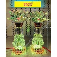 [Giá một cặp] Đèn Hoa Sen Pha Lê Để Bàn Thờ Phật, Đèn Thờ Hoa Sen Pha Lê Cao Cấp