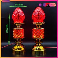 [giá một cặp] ĐÈN THỜ HOA SEN THỜ CÚNG, Thân đèn gắn cầu tròn tài lộc, trang trí tủ thờ, bàn ông địa, thần tài, (LD12)