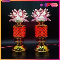 [Giá một cặp] Một cặp đèn thờ hoa  sen cao cấp, đèn sen thờ phật, hoa sen cây đèn thờ cúng (sen7)