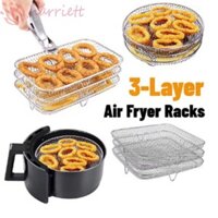 Giá nồi chiên không khí HUNIU, Giá đựng nước nướng có thể xếp chồng lên nhau 3 lớp, Khay đựng nồi chiên không khí tiết kiệm không gian bằng thép không gỉ đa chức năng tại nhà