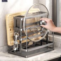 Giá phơi đồ dùng AHMED, Giá đựng nồi treo tường bằng thép Carbon, Công suất lớn thực tế chống nước có khay thoát nước Giá dao cho nhà bếp