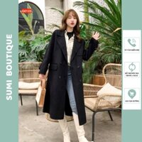 [GIÁ RẺ] Áo Mangto Dạ Đen Nữ Dáng Dài, Cúc Ngực Túi Trước G0122 | Thời Trang Nữ | SUMI BOUTIQUE