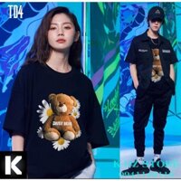 "GIÁ RẺ" áo thun GẤU TEDDY tay lỡ TD4 OVERSIZE UNISEX (2 Màu ĐEN-TRẮNG) " SIÊU HOT"