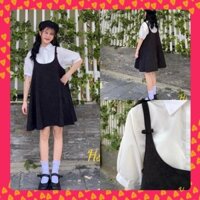 [GIÁ RẺ+CHẤT DÀY] Set Váy Yếm Babydoll Và Áo Sơ Mi Trắng Chất Đũi Lụa Mềm Mịn Freesize Dưới 60Kg Cực Chất Cực Xinh