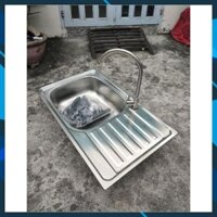 [Giá Rẻ] Chậu rửa chén bát 1 hố 1 cánh  inox không gỉ 7545 kích thước 75 x 45 cm kèm bộ xả inox