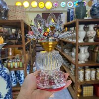 [Giá Rẻ Nhất] Đèn Thờ Cúng Hoa Sen Pha Lê Cao Cấp Sáng 7 Màu
