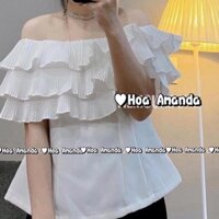 GIÁ RẺ VÔ ĐỊCH [XẢ KHO] Áo Sơ Mi Tiểu Thư♥️Áo Kiểu Trễ Vai Dập Ly 3 Tầng Bánh Bèo Hot