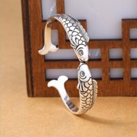 Giả s925 Vòng Tay Bạc Retro Đau Khổ Song Ngư Hôn Cá Mỗi Năm Hơn Tốt Lành Mở Vòng Tay 24.11.15