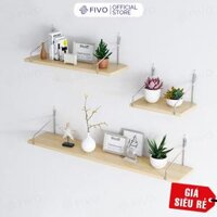 Giá Sách Treo Tường Trang Trí FIVO Mã FB40 Không Cần Khoan Tặng Kèm Đinh 4 Chân Chịu Lực Lên Đến 10KG Với Móc Inox Dễ Dàng Gắn Lên Tường - Set 3 Kệ Gỗ - Đinh 4 Chân