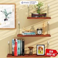 Giá Sách Treo Tường Trang Trí FIVO Mã FB40 Không Cần Khoan Tặng Kèm Đinh 4 Chân Chịu Lực Lên Đến 10KG Với Móc Inox Dễ Dàng Gắn Lên Tường - Set 3 Kệ Nâu - Đinh 4 Chân