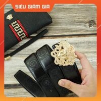 [Giá sập sàn] Dây nịt / Thắt lưng da nam thời trang Vers rắn mặt vàng dây da đen  – Tặng đinh đục lỗ dây