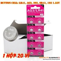 Giá Sỉ 1 Hộp 20 Vỉ Pin Cúc Áo 1.55V AG3/ LR41/ SR41/ 392 / 192 / L736F Button Cell cho đồng hồ điện tử, phao đèn câu cá
