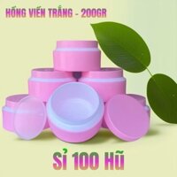 Giá Sỉ 100 Hủ Thân Hồng Viền Trắng - Hủ Nhựa Rỗng - 200gr - Có Nắp Lót Chống Tràn - Hủ đựng Kem Body