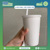 [GIÁ SỈ] 100 Ly Giấy 500ml, 16oz, Chống Thấm 2 Lớp, Kèm Nắp Nhựa Trắng Đục Có Lỗ Chống Tràn