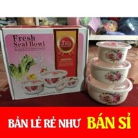 [GIÁ SỈ] BỘ 3 BÁT SỨ CÓ NẮP HÚT CHÂN KHÔNG TRÁNG MEN TRẮNG CAO CẤP