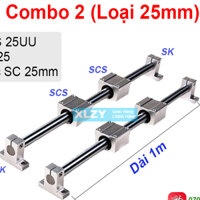 (GÍA SỈ) Bộ thanh ray trượt tròn phi 25mm Trục dài 1 mét kèm 4 Gối đỡ SK 25 4 Con trượt SCS25UU - vongbibacdanxlzy