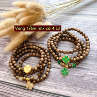 [Giá Sỉ Chuỗi 108] Vòng Trầm Hương  Mix charm Cỏ 4 Lá các 4 mầu - Tặng Hộp Gấm