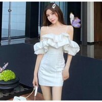 [GIÁ SỈ] Đầm Lụa Trắng Trễ Vai Thiết Kế Váy Ôm Nữ Tôn Dáng N27