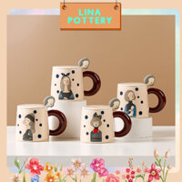 [GIÁ SỈ] Ly Sứ, Cốc Sứ Gốm Có Quai Cô Gái Cá Tính Kèm Nắp Và Muỗng - Ly Sứ Uống Trà, Cốc Sứ Uống Cà Phê 350ml
