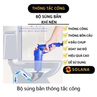 [GIÁ SỈ] Thông Tắc Cống - Bộ Súng Bắn Thông Tắc Bồn Cầu, Chậu Rửa Chén 4 Đầu Quay 360 5650