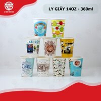 Giá Sỉ Thùng/1000c Ly Giấy 14oz 360ml các mẫu In sẵn dành cho quán cafe take away, cà phê mang đi...