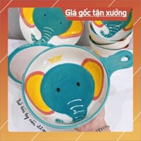 Giá Siêu Rẻ  Bát Sứ Bát Ăn Cơm Bộ Bát Đĩa Decor Bộ Chén Dĩa Sứ vẽ tay họa tiết nổi sét voi xanh 7 món