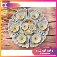 GIÁ SIÊU RẺ -  Bộ bát đĩa hoa mặt trời vẽ mai vàng gốm thủ công Bát Tràng