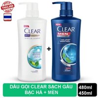 [GIÁ SIÊU RẺ] Combo 2 chai dầu gội đầu gồm clear Bạc Hà 480ml và Clear Men 450ml