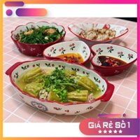 GIÁ SIÊU RẺ -  Khay sứ Cherry, thố decor bàn ăn dáng ovan kiểu Bắc Âu