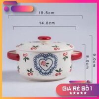 GIÁ SIÊU RẺ -  Tô sứ có nắp hoạ tiết Cherry kiểu Bắc Âu sang trọng
