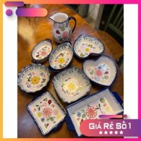 GIÁ SIÊU RẺ -  Tô sứ tròn hoa bướm miệng sóng kiểu Bắc Âu