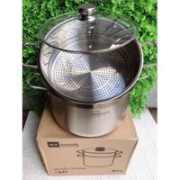 Giá Siêu Sốc Bộ nồi và xửng hấp inox 430 bếp từ 1 đáy HT COOK 28cm nắp kính dùng được bếp từ